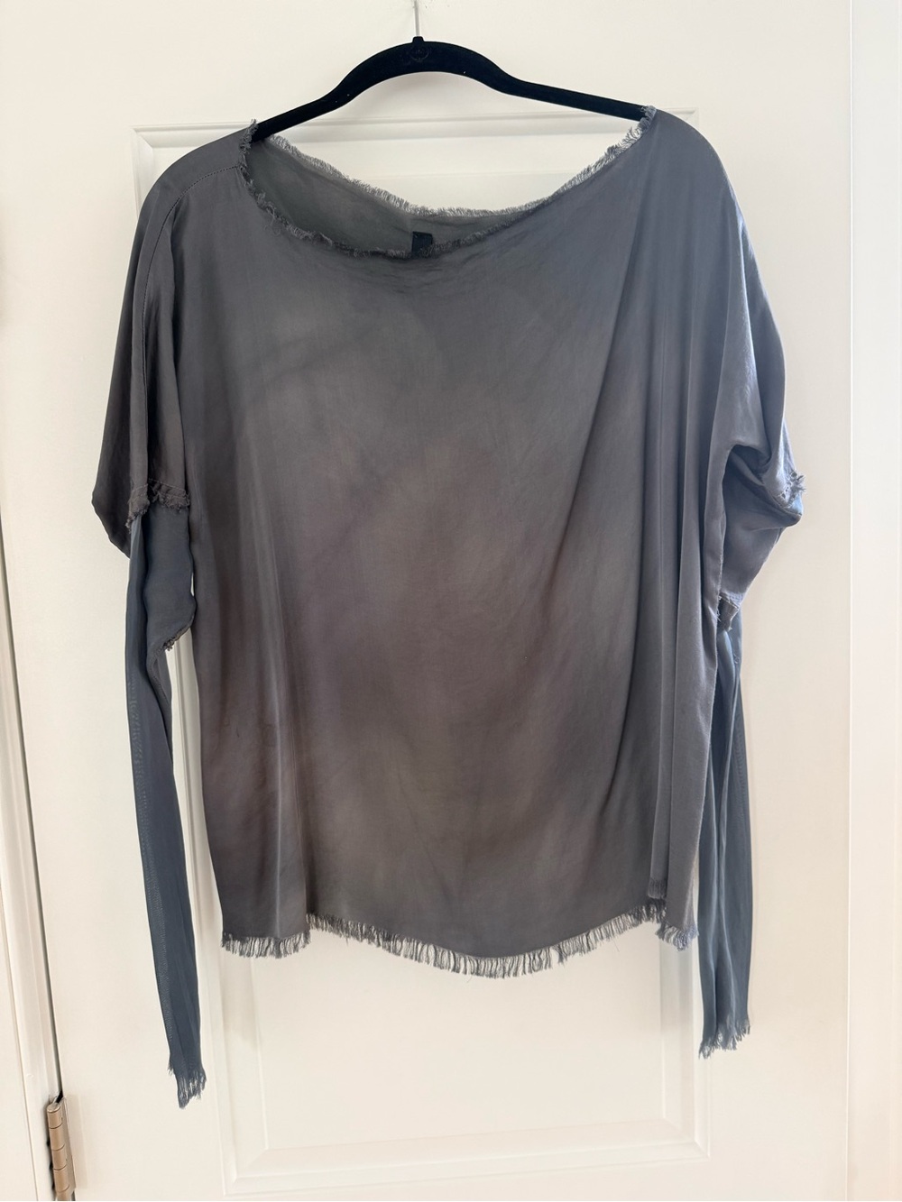 Jaga DTLA Gray Raw Hem Artisan Top Long Sleeve Blouse size 2 (M)